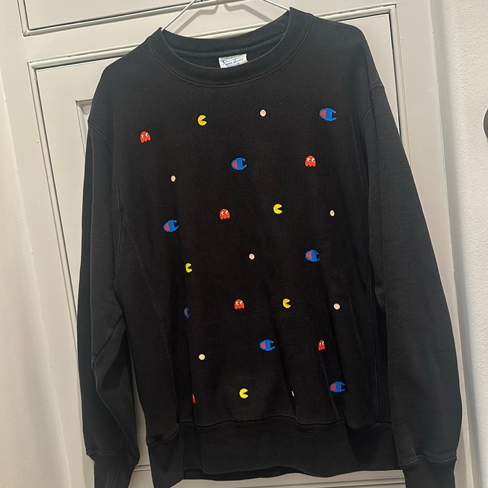 Champion Black Multicolor Crewneck Pacman Sweater M